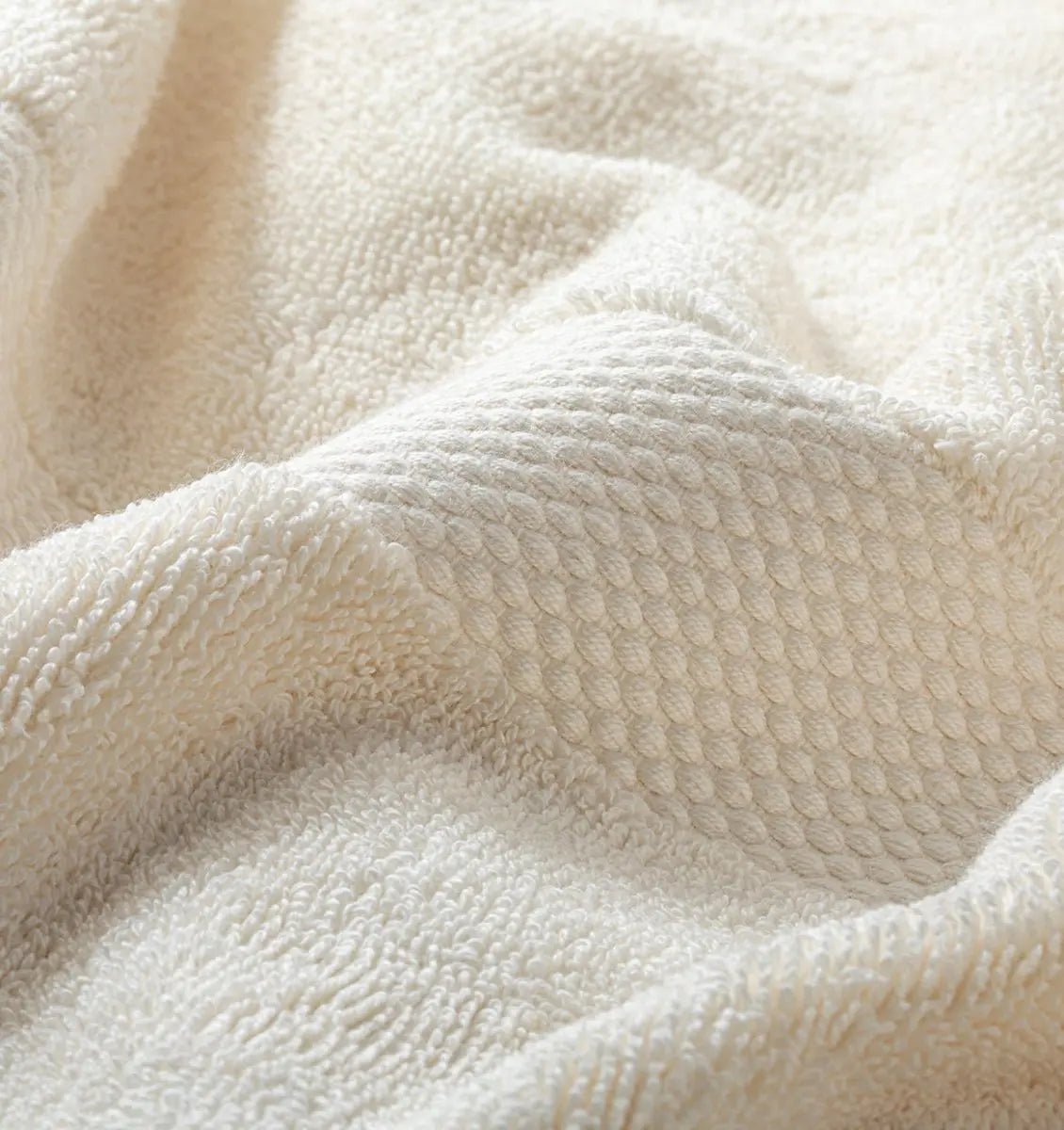 Close-up of a textured beige Premium Turkish Cotton towel