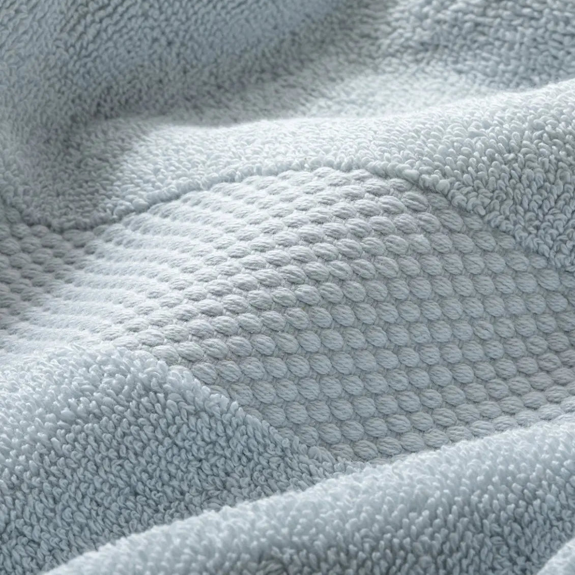 Close-up of textured light blue Premium Turkish Cotton towel