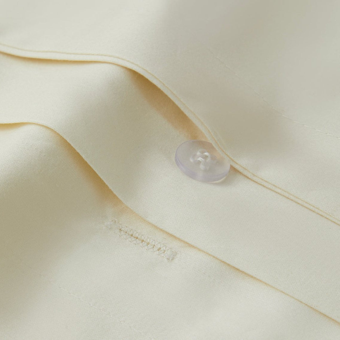 Signature Hemstitch Organic Duvet Cover Set Ivory Detail | Duman Home