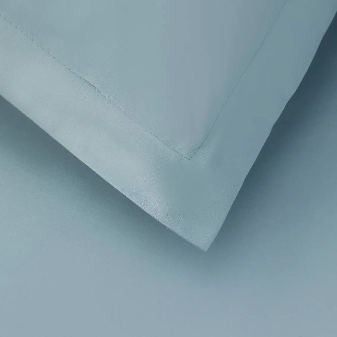 Close-up of a light blue duvet bedding fabric