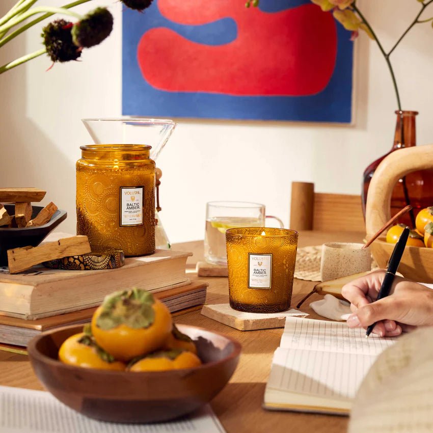 Voluspa Baltic Amber Classic Candle in Table | Duman Home