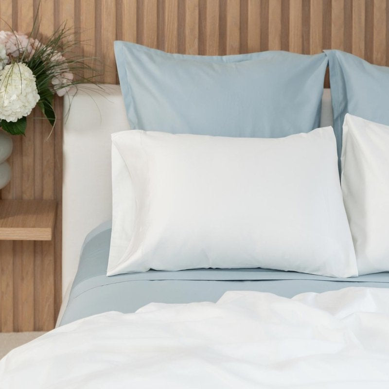 all-groups Signature Hemstitch Organic Pillowset shown in Bed| Duman Home