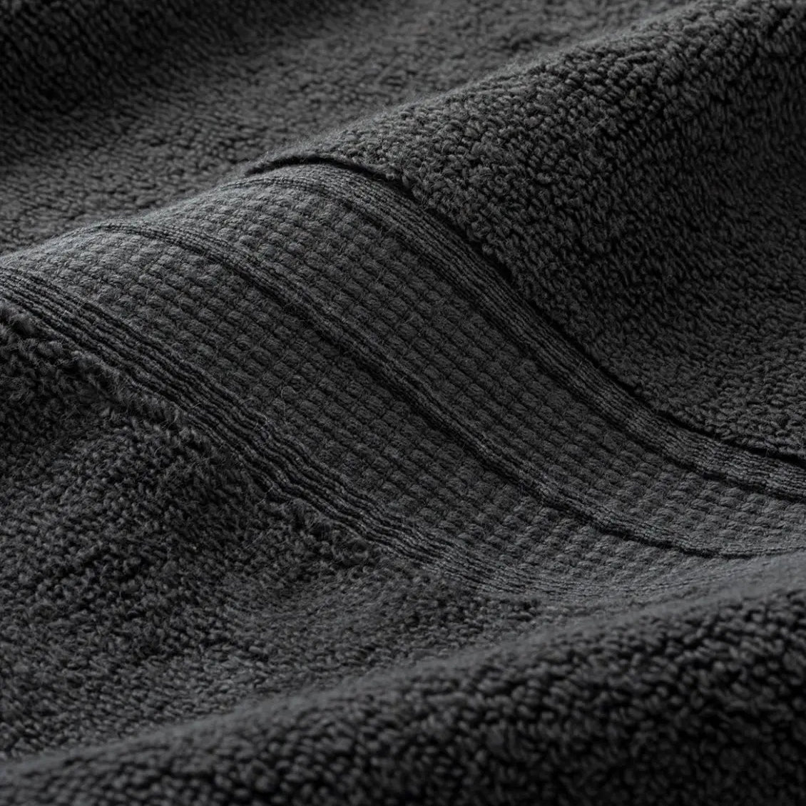 Close-up of dark gray textured super plush towel detail