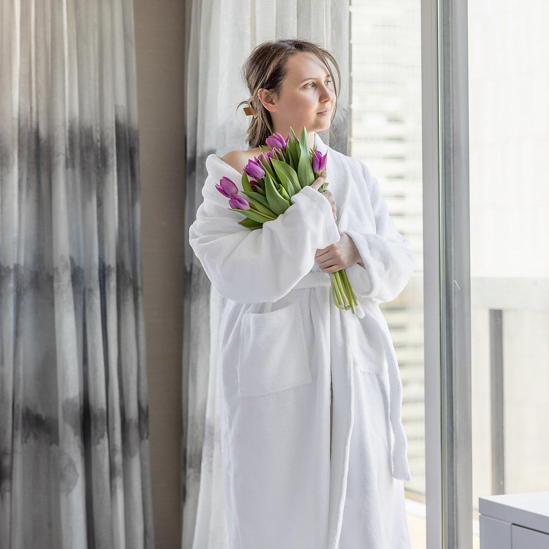 Model in Turkish Velour Robe with Flowers | Duman Home