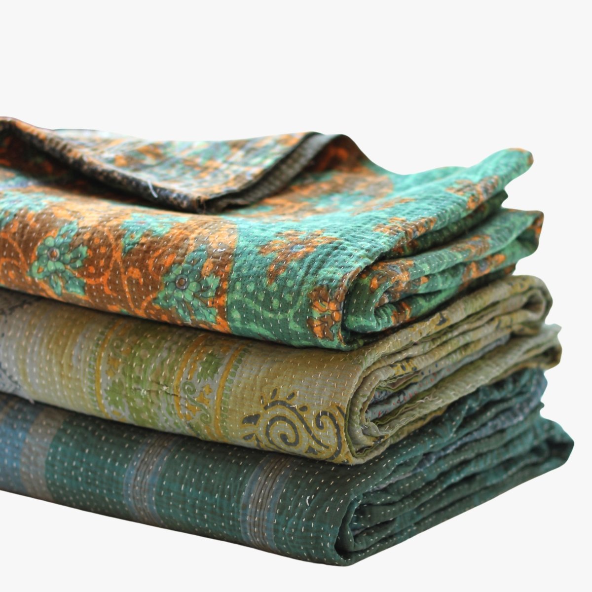 Vintage Kantha Throws Green | Duman Home
