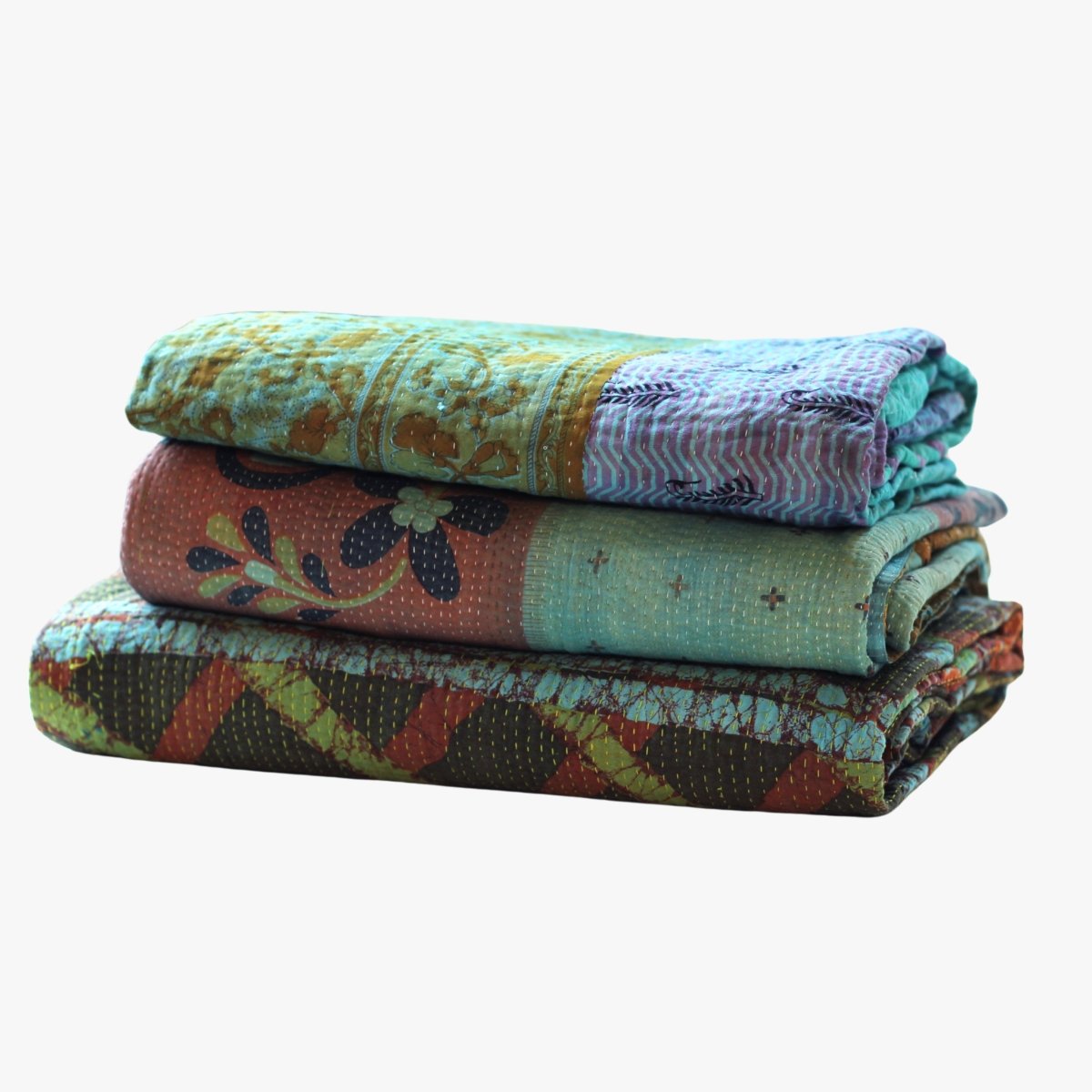 Vintage Kantha Throws Turquoise | Duman Home
