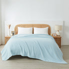 Bed with Sky Blue Diamond Egyptian Cotton Blanket | Duman Home