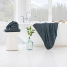 Blue Lightweight Waffle Towels in Bathroom | Duman Home