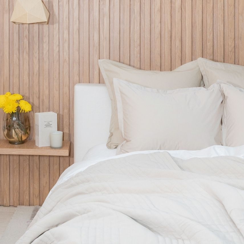 Bed Showing Bone Percale Organic Sheet Set | Duman Home