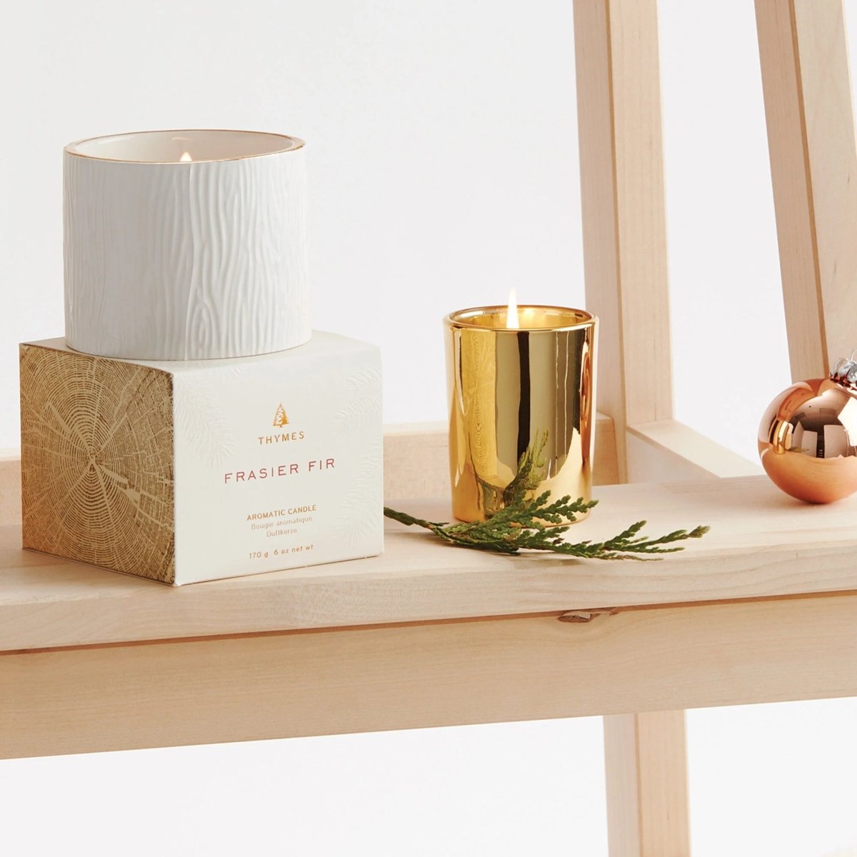 Thymes Frasier Fir Gilded Gold Votive Candle | Duman Home
