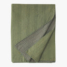 Hand Stitched Reversible Olive Green Kantha Throws | Duman Home