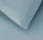 Close-up of a light blue duvet bedding fabric