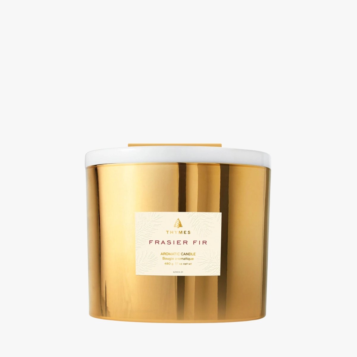 Thymes Frasier Fir Gilded 3-wick Gold Candle | Duman Home