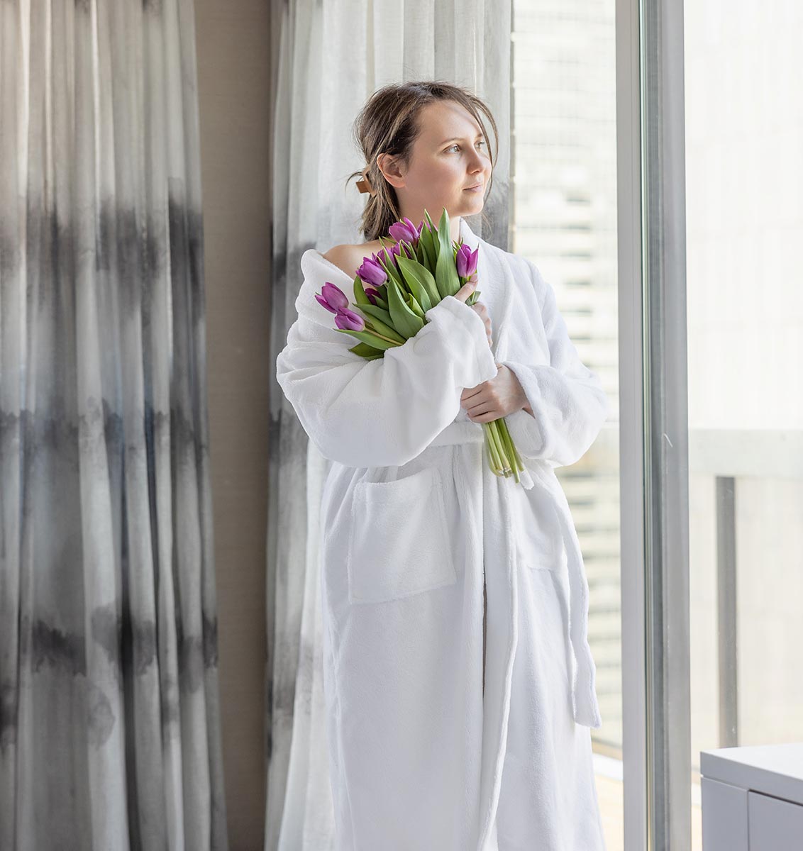Model in Turkish Velour Robe with Flowers | Duman Home