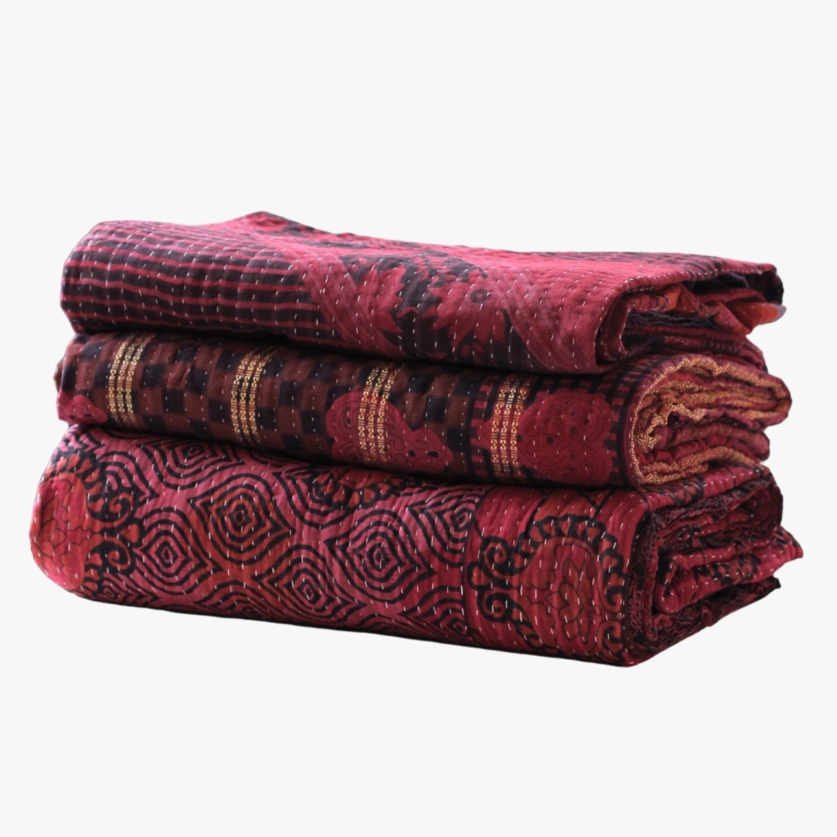 Vintage Kantha Throws Burgundy | Duman Home